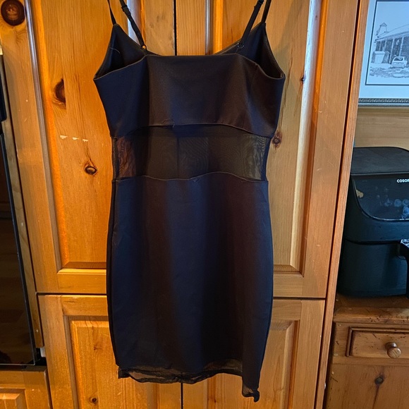Mesh middle and bottom, tight fitting shirt black dress, spaghetti strap - Picture 2 of 2
